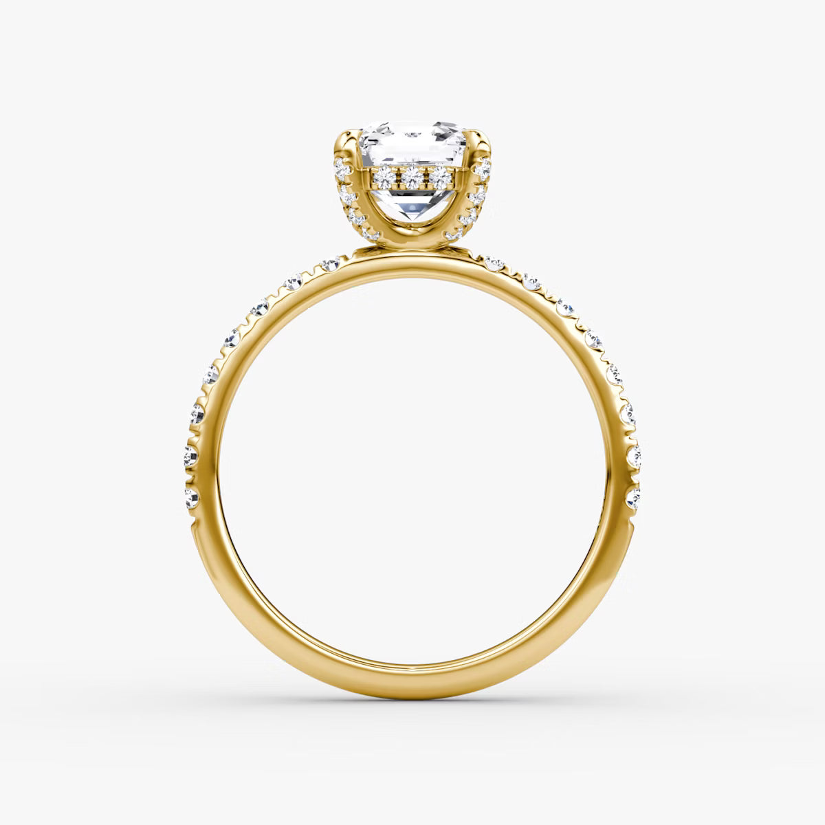 Cushion Hidden Halo Diamond Ring with Pavé Setting and Prong-Set Accents