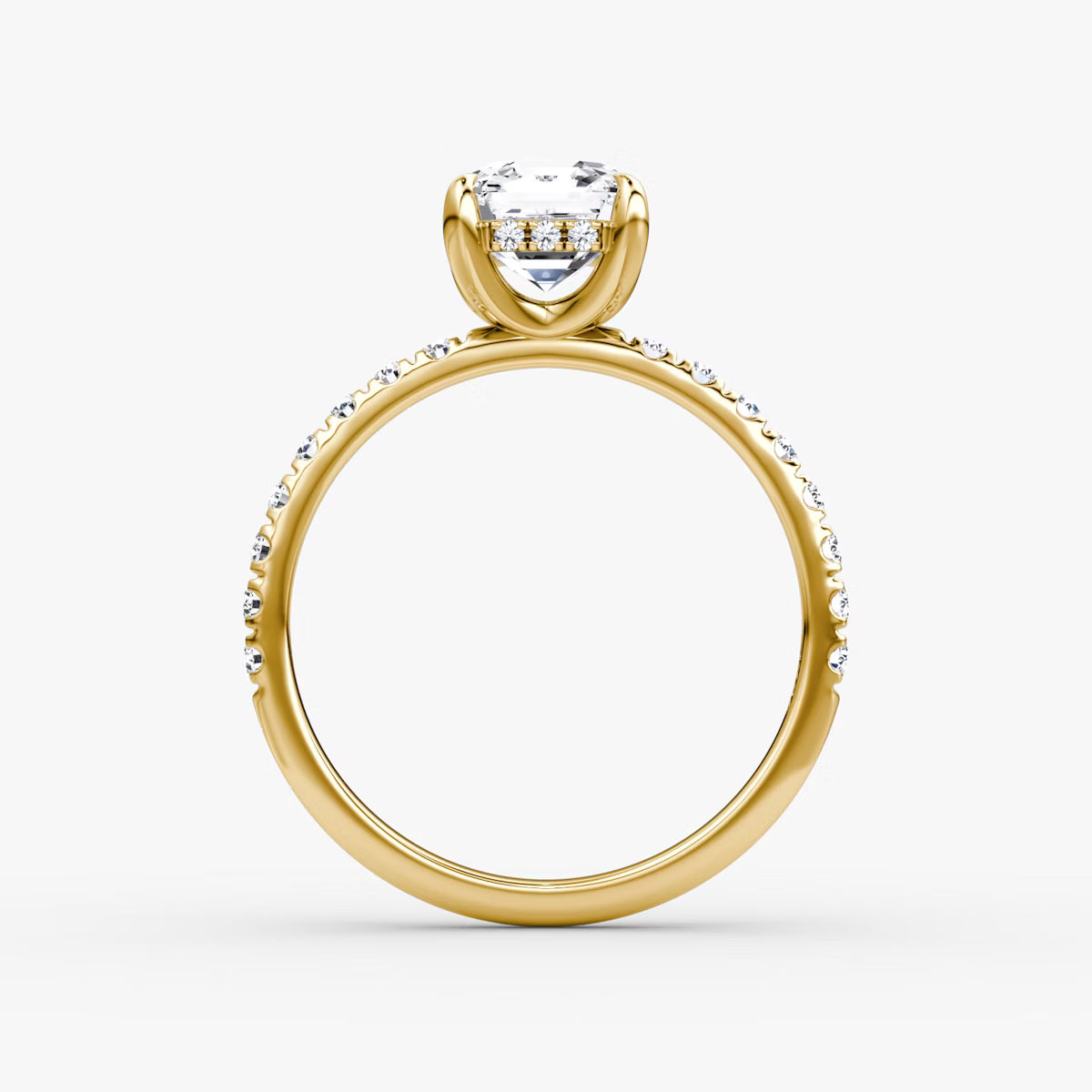 Asscher Hidden Halo Diamond Ring with Pavé Setting