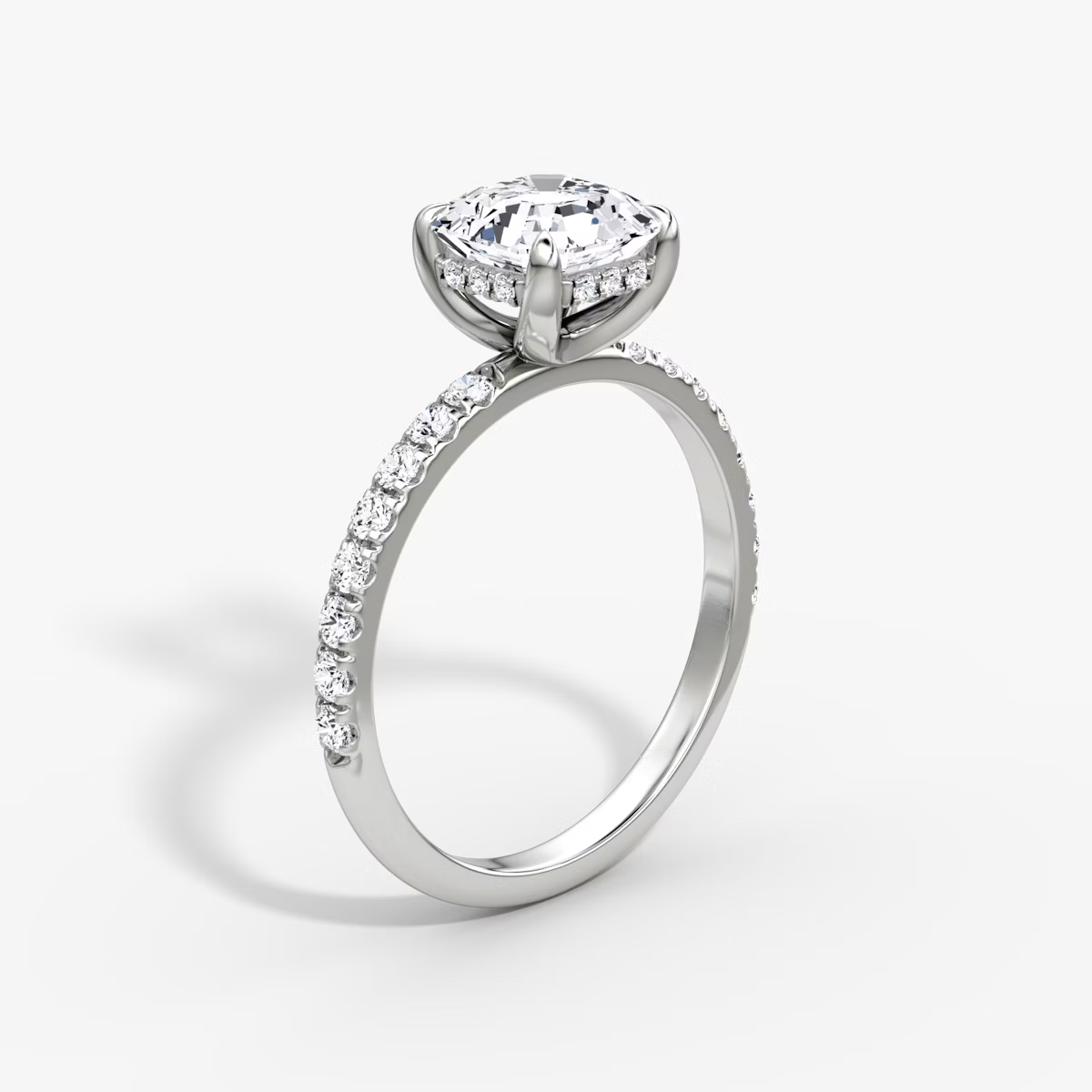 Cushion Hidden Halo Diamond Ring with Pavé Setting