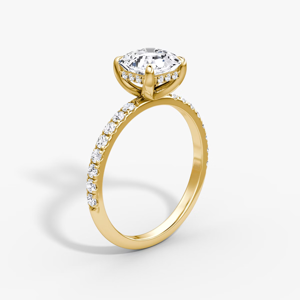Asscher Hidden Halo Diamond Ring with Pavé Setting