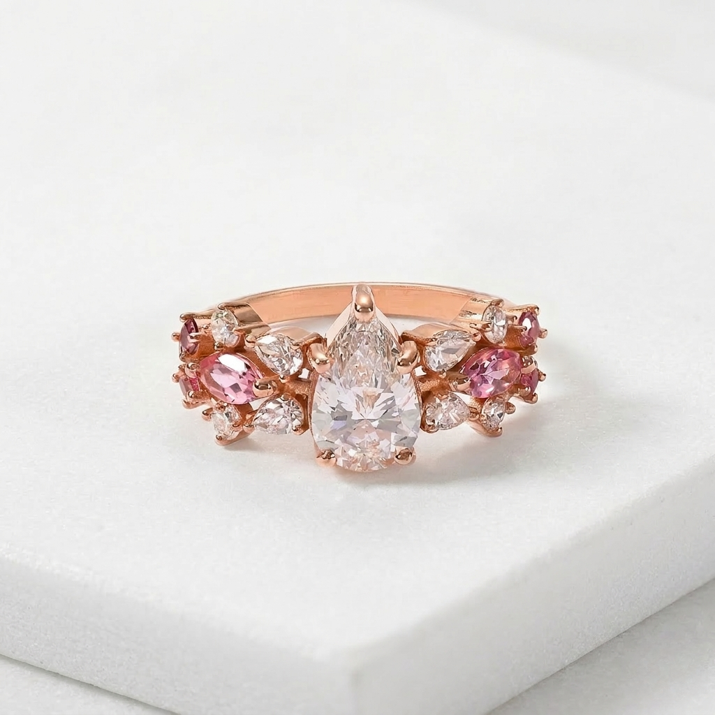 Blush Pear Garden Diamond Ring - 925 Sterling Silver