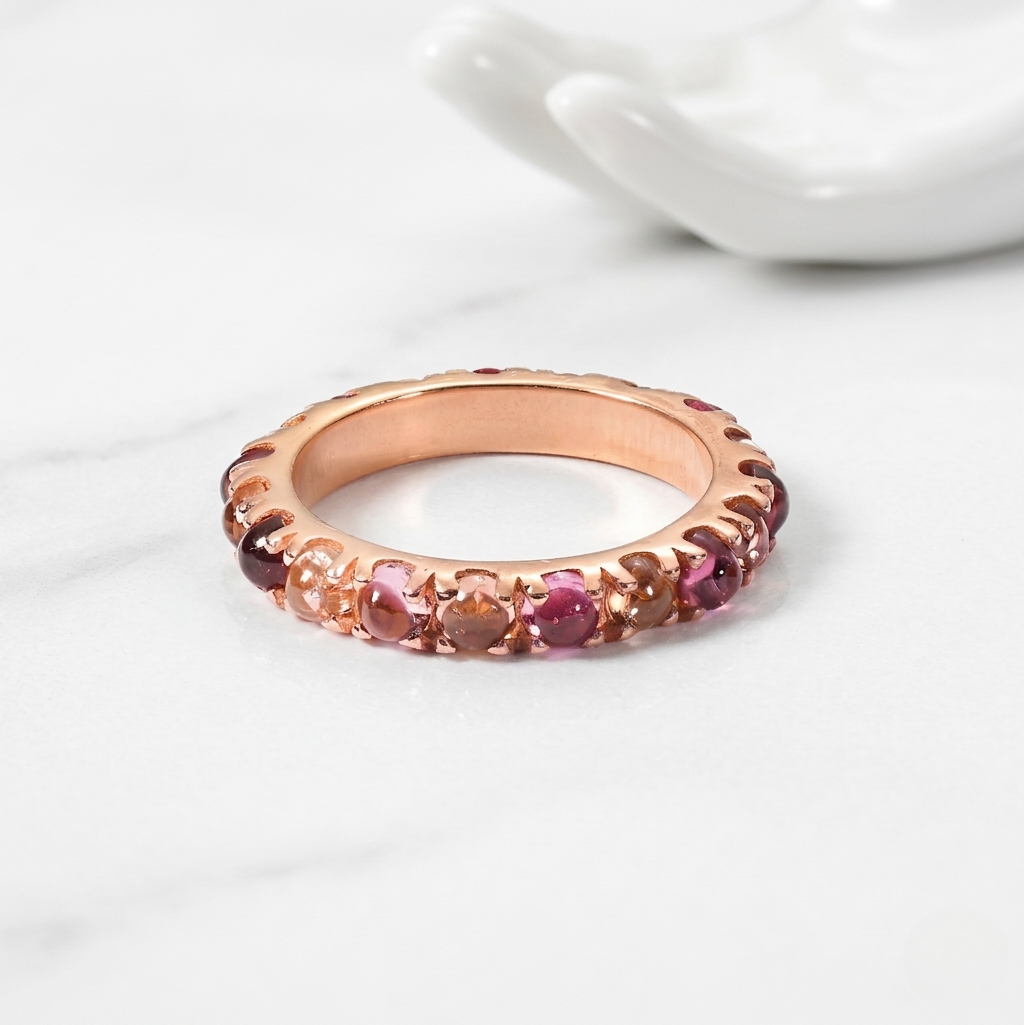 Rose Petal Tourmaline Band - 925 Sterling Silver