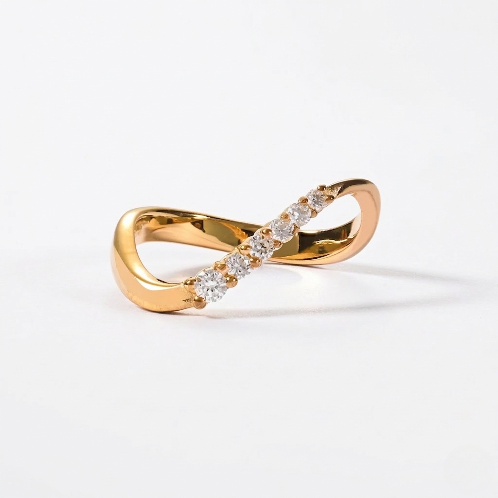 Curved Diamond Ring - 925 Sterling Silver