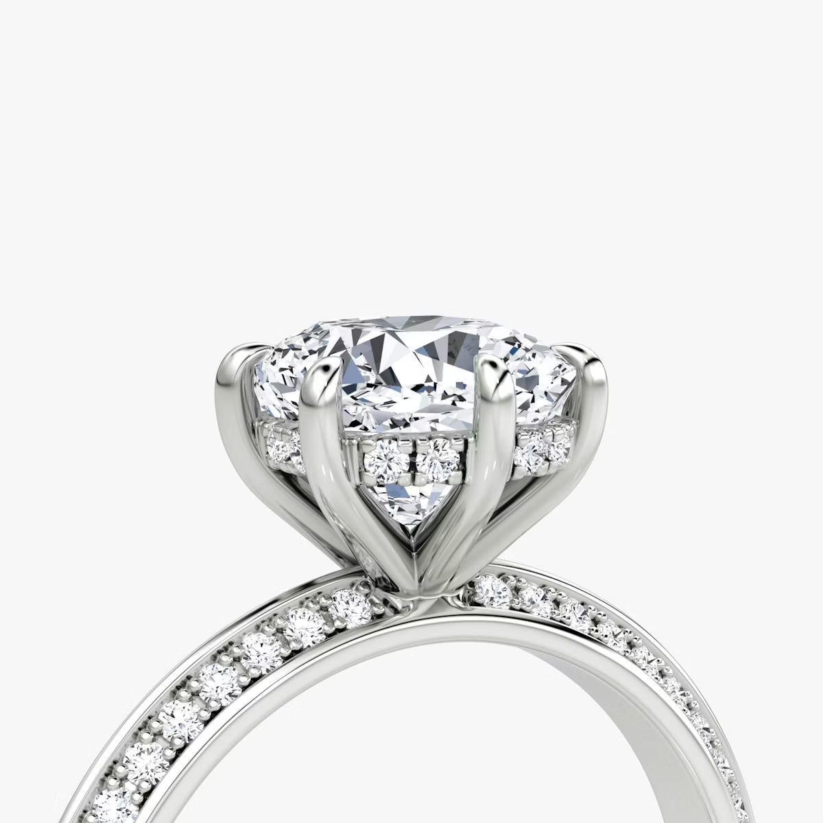 The Sculpted Cushion Hidden Halo Diamond Ring with Pavé Setting