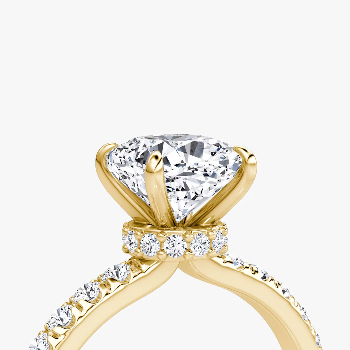 Cushion Secret Halo Diamond Ring with Pavé Setting