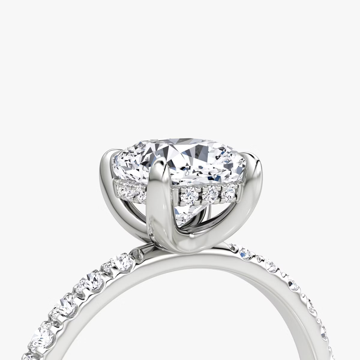 Cushion Hidden Halo Diamond Ring with Pavé Setting