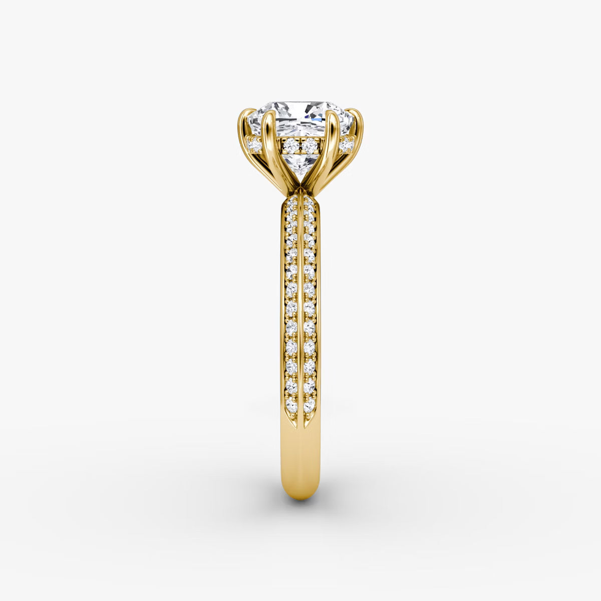 The Sculpted Cushion Hidden Halo Diamond Ring with Pavé Setting