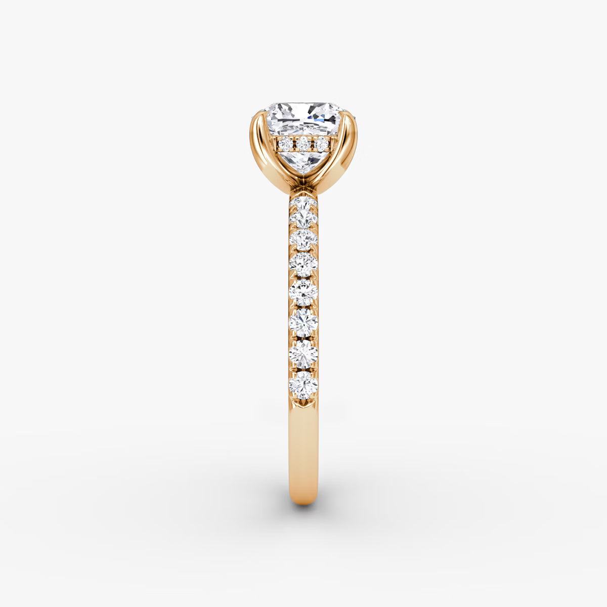 Cushion Hidden Halo Diamond Ring with Pavé Setting
