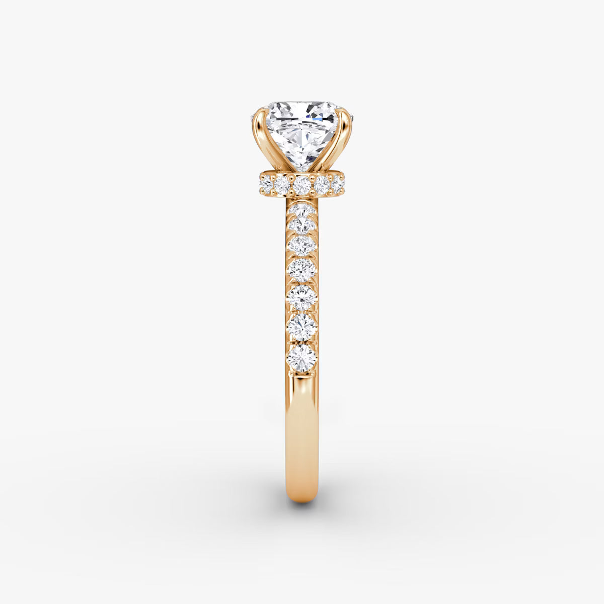 Cushion Secret Halo Diamond Ring with Pavé Setting