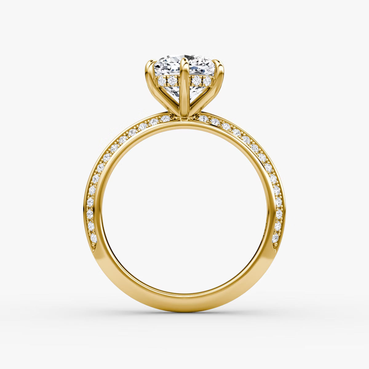 The Sculpted Cushion Hidden Halo Diamond Ring with Pavé Setting