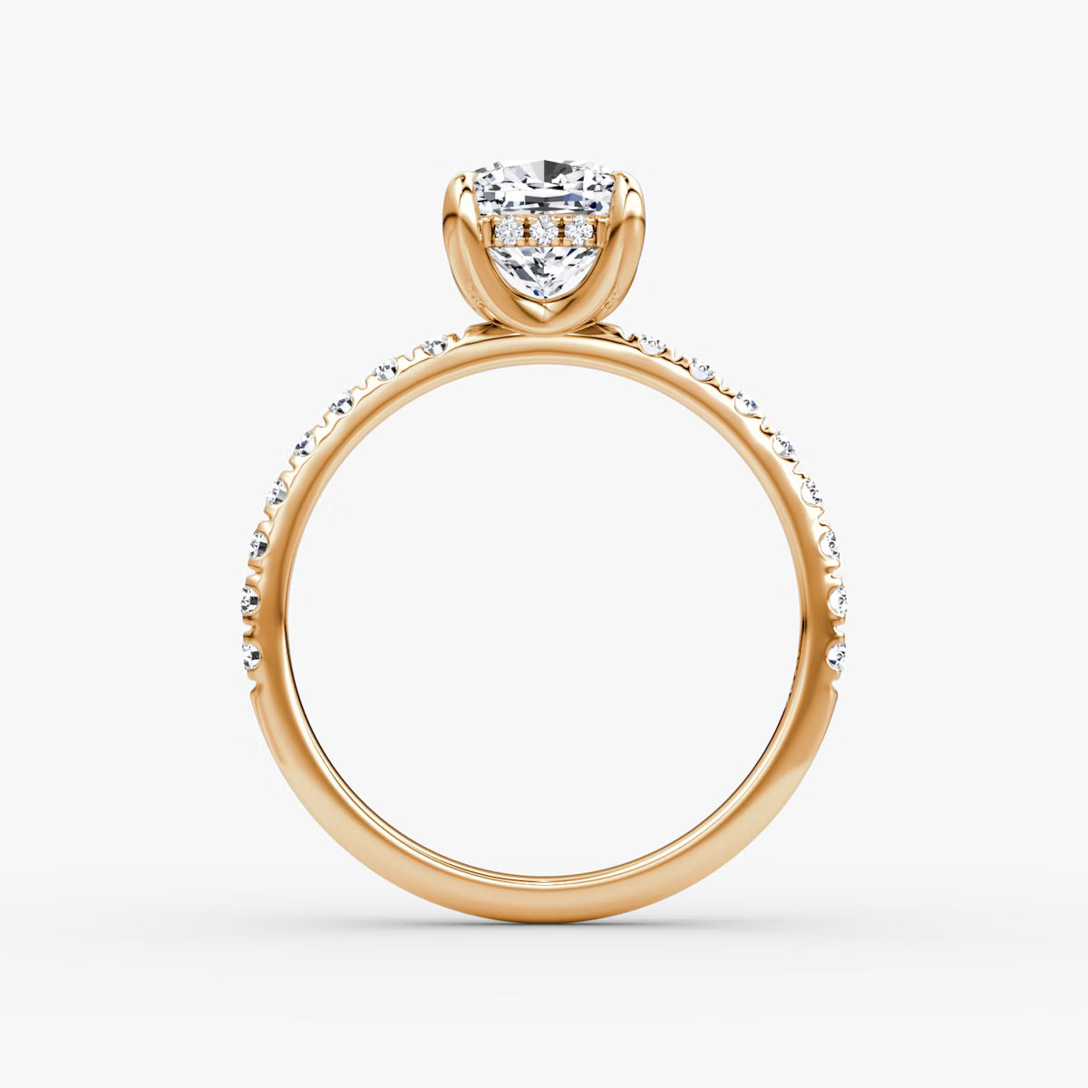 Cushion Hidden Halo Diamond Ring with Pavé Setting
