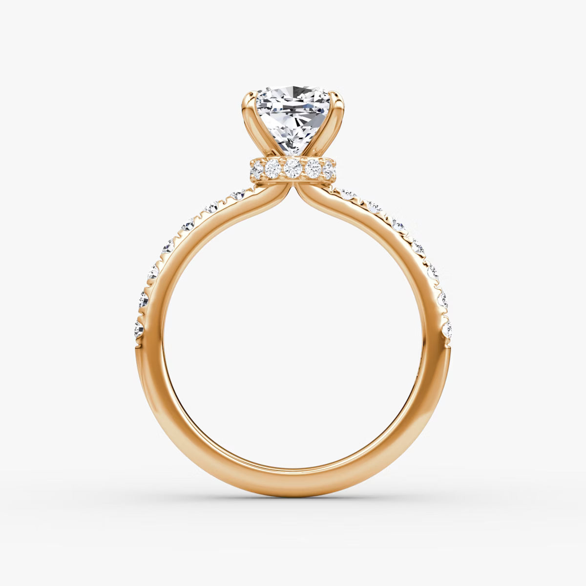 Cushion Secret Halo Diamond Ring with Pavé Setting