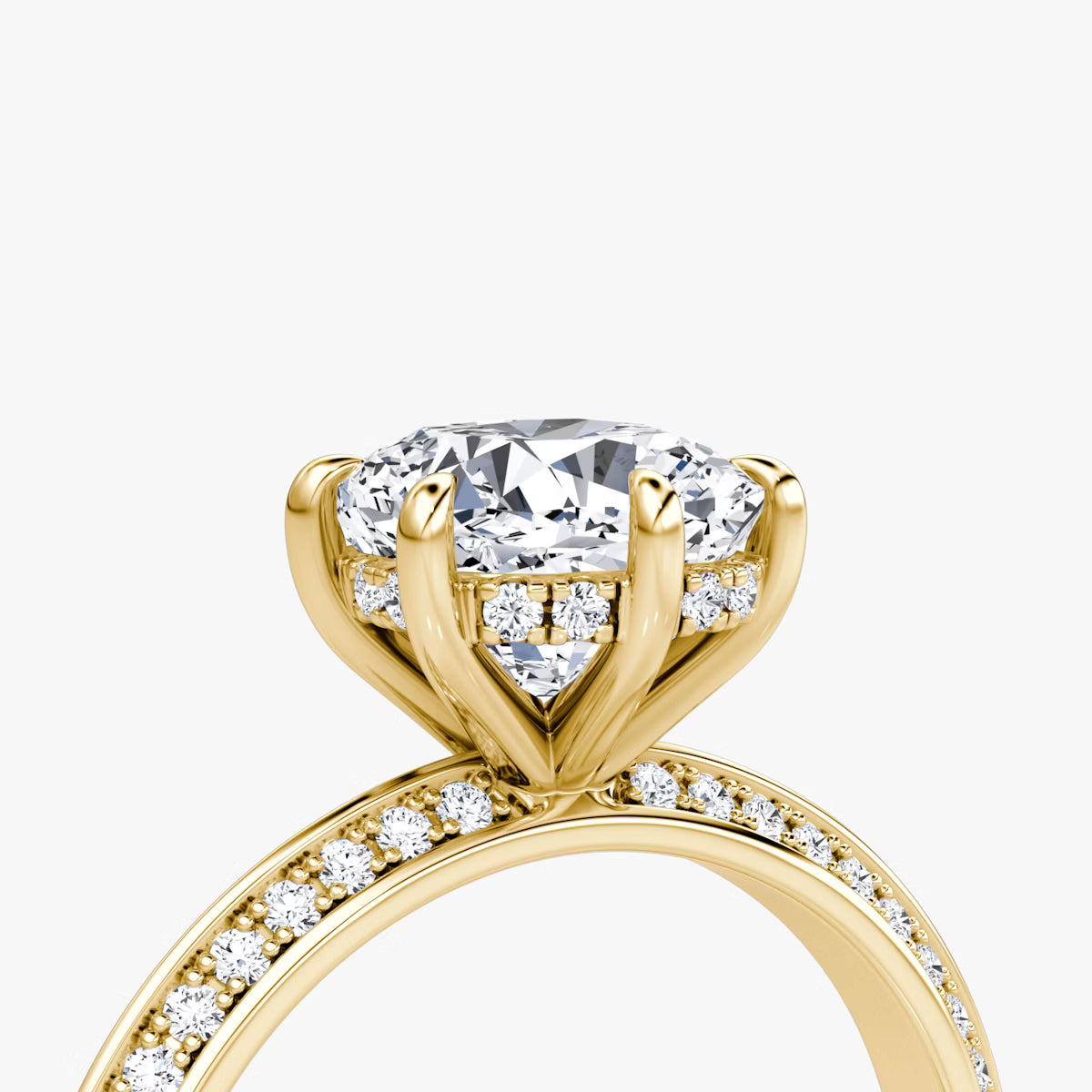 The Sculpted Cushion Hidden Halo Diamond Ring with Pavé Setting