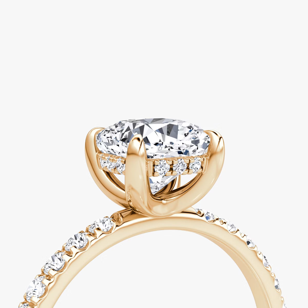 Cushion Hidden Halo Diamond Ring with Pavé Setting