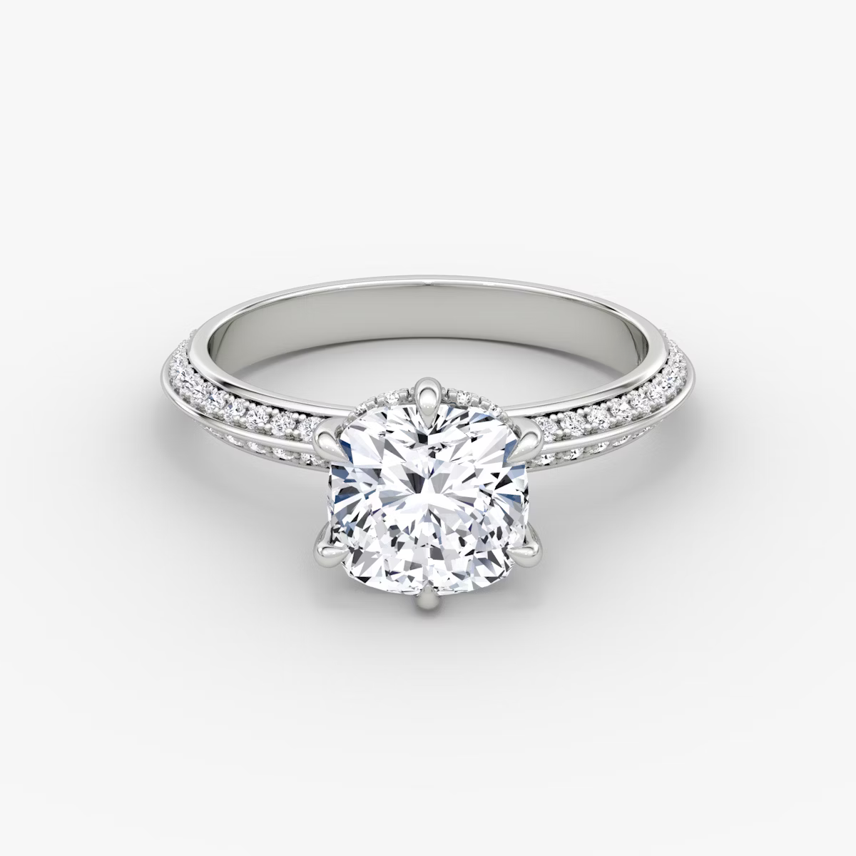 The Sculpted Cushion Hidden Halo Diamond Ring with Pavé Setting