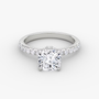 Cushion Secret Halo Diamond Ring with Pavé Setting
