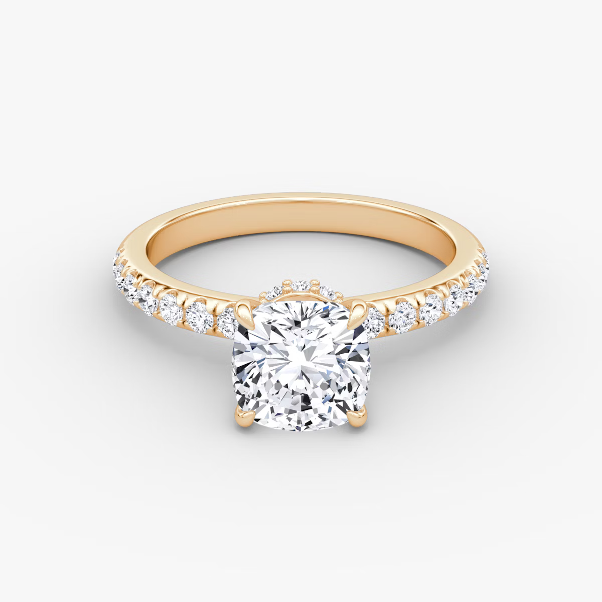 Cushion Hidden Halo Diamond Ring with Pavé Setting