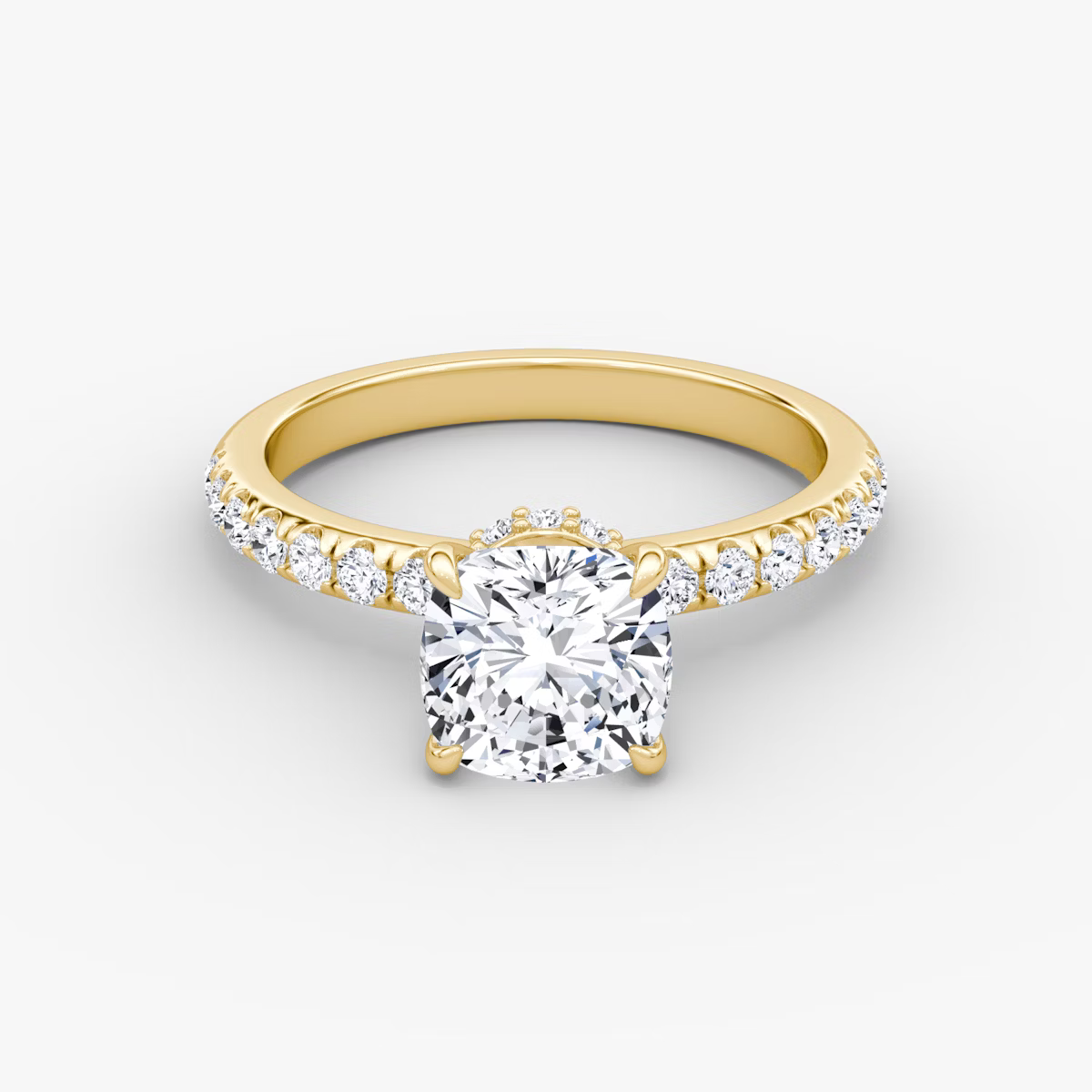 Cushion Hidden Halo Diamond Ring with Pavé Setting