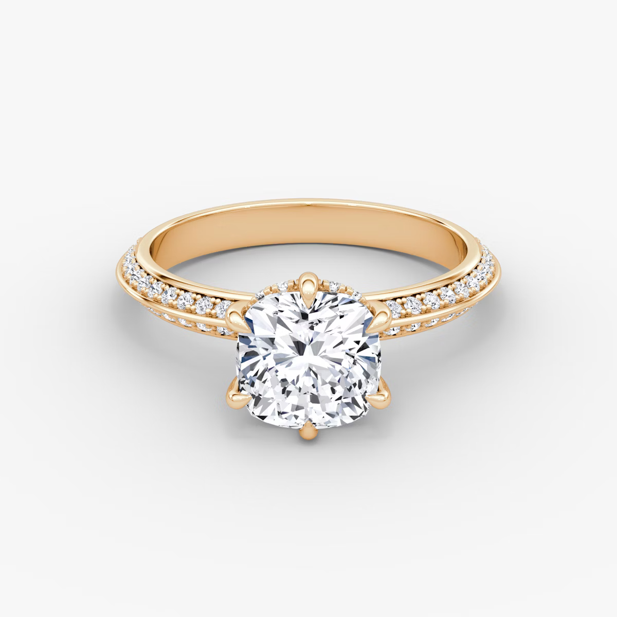 The Sculpted Cushion Hidden Halo Diamond Ring with Pavé Setting