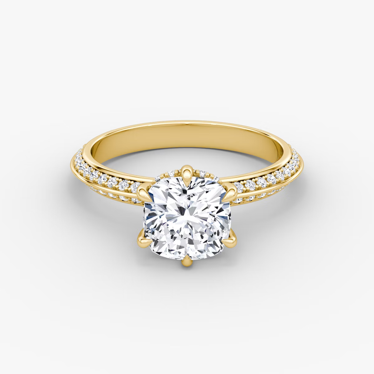 The Sculpted Cushion Hidden Halo Diamond Ring with Pavé Setting