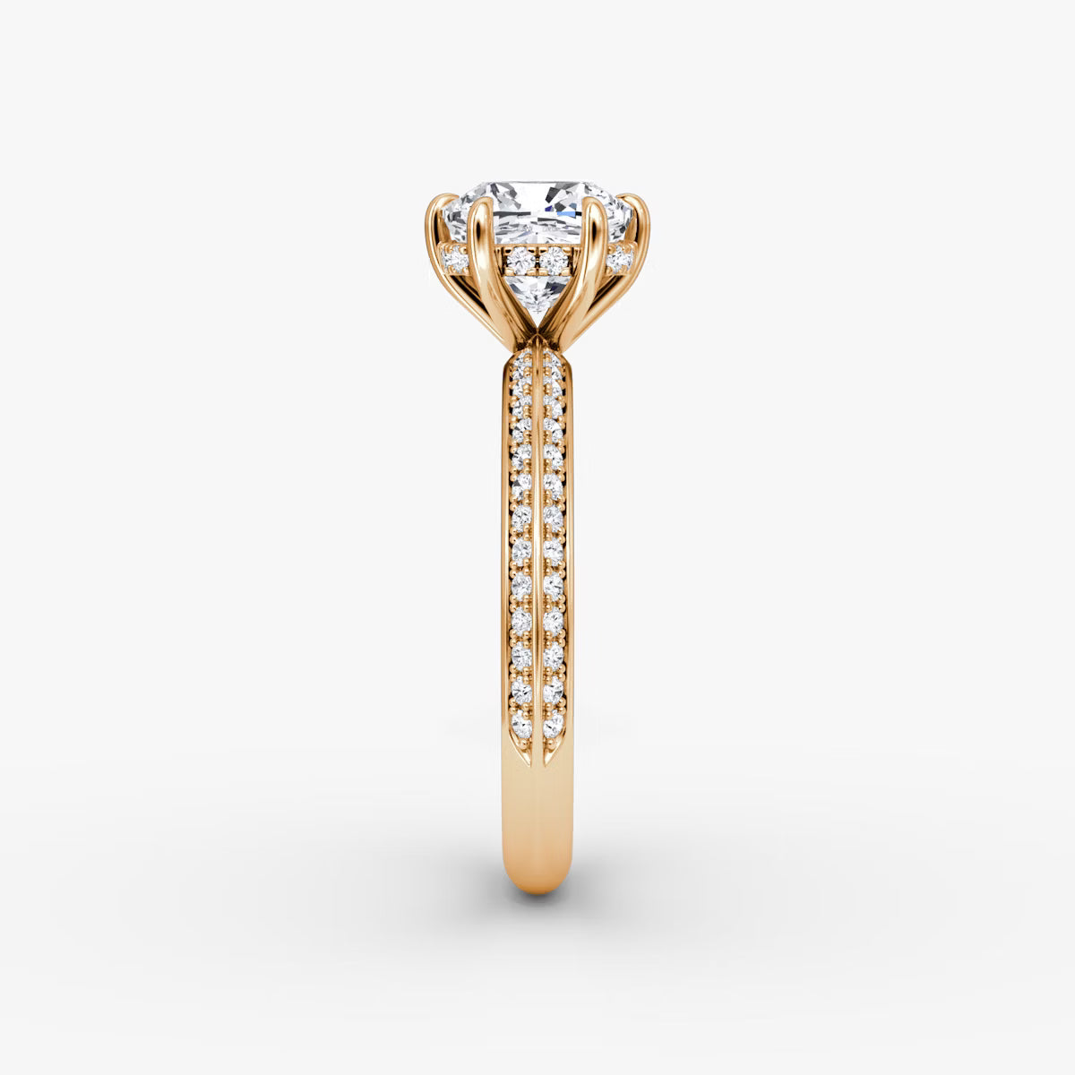 The Sculpted Cushion Hidden Halo Diamond Ring with Pavé Setting