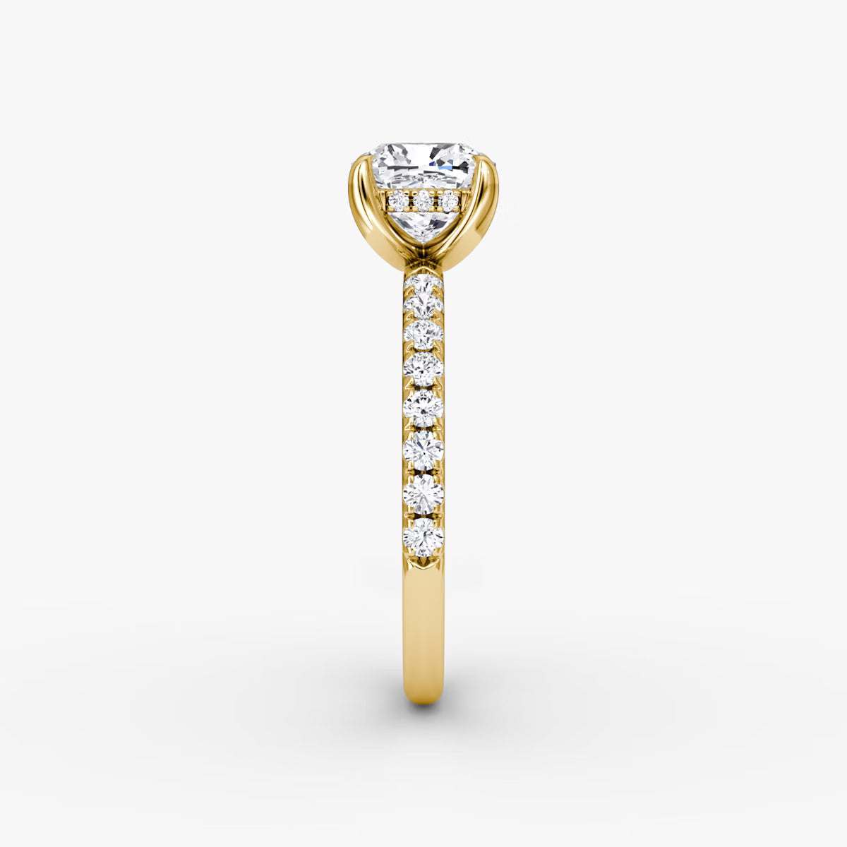 Cushion Hidden Halo Diamond Ring with Pavé Setting