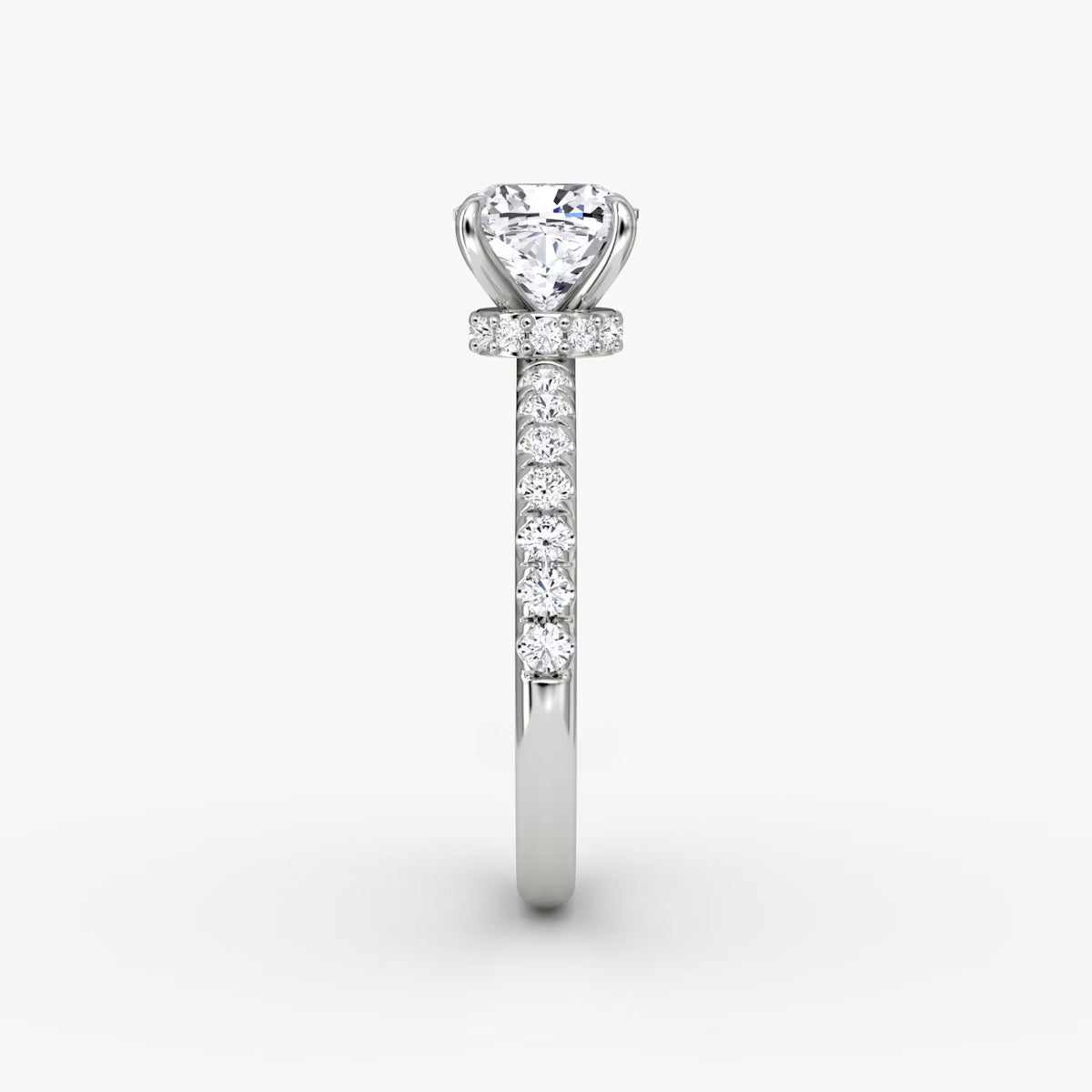 Cushion Secret Halo Diamond Ring with Pavé Setting