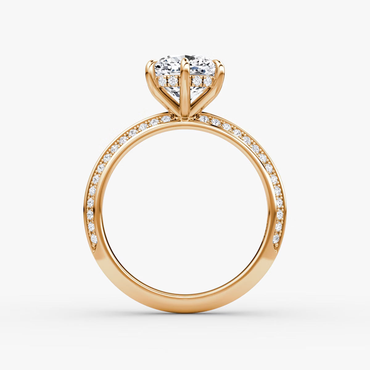 The Sculpted Cushion Hidden Halo Diamond Ring with Pavé Setting