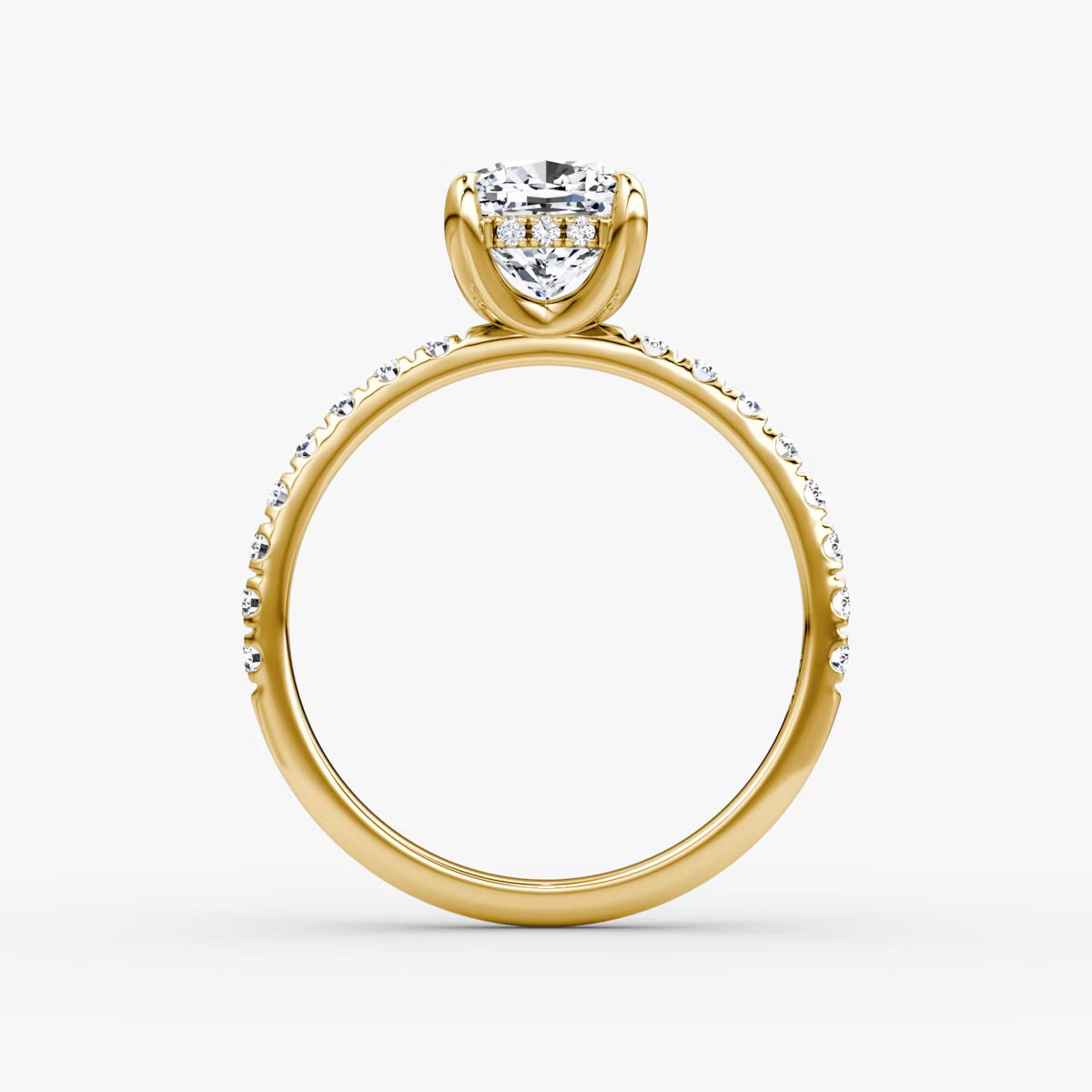 Cushion Hidden Halo Diamond Ring with Pavé Setting