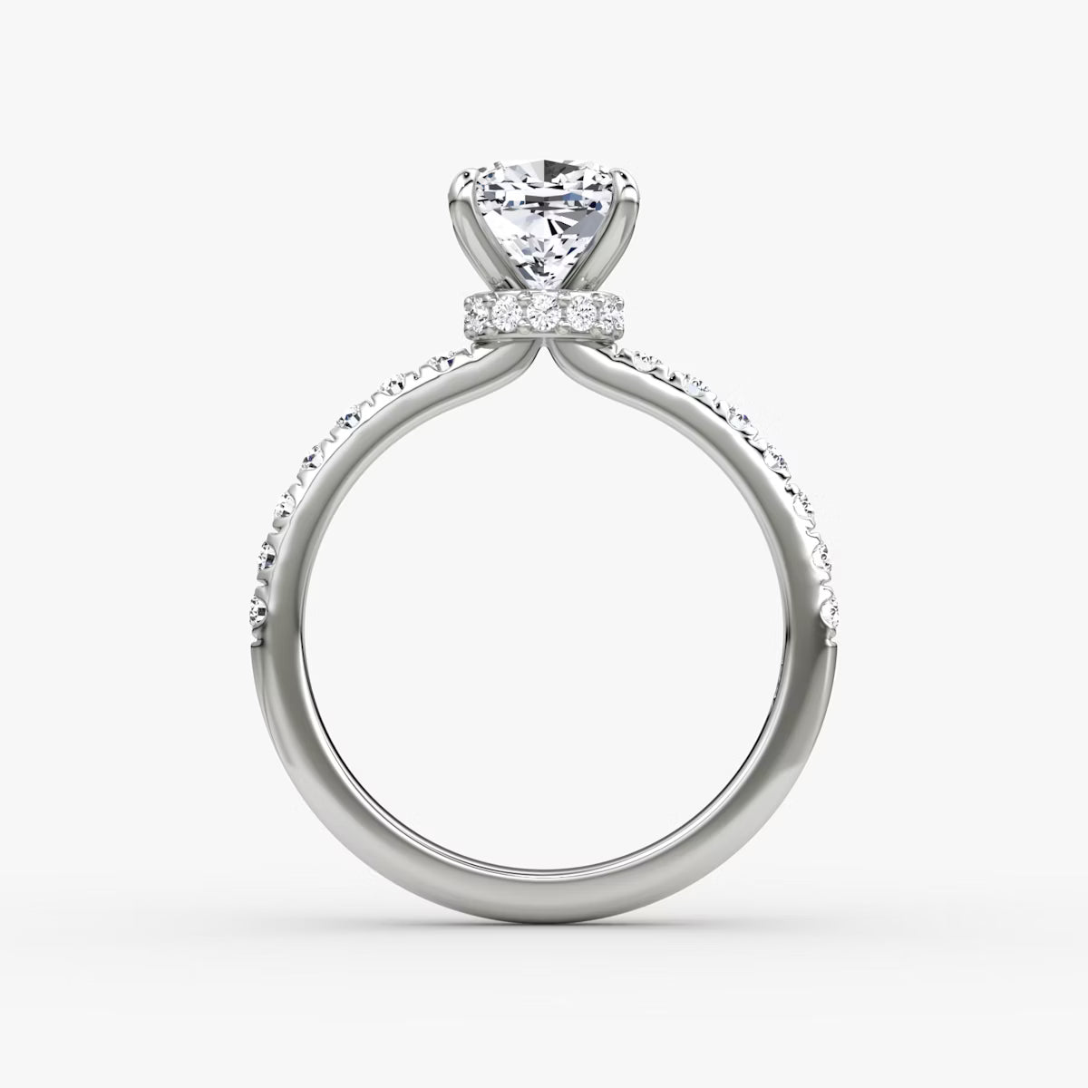 Cushion Secret Halo Diamond Ring with Pavé Setting