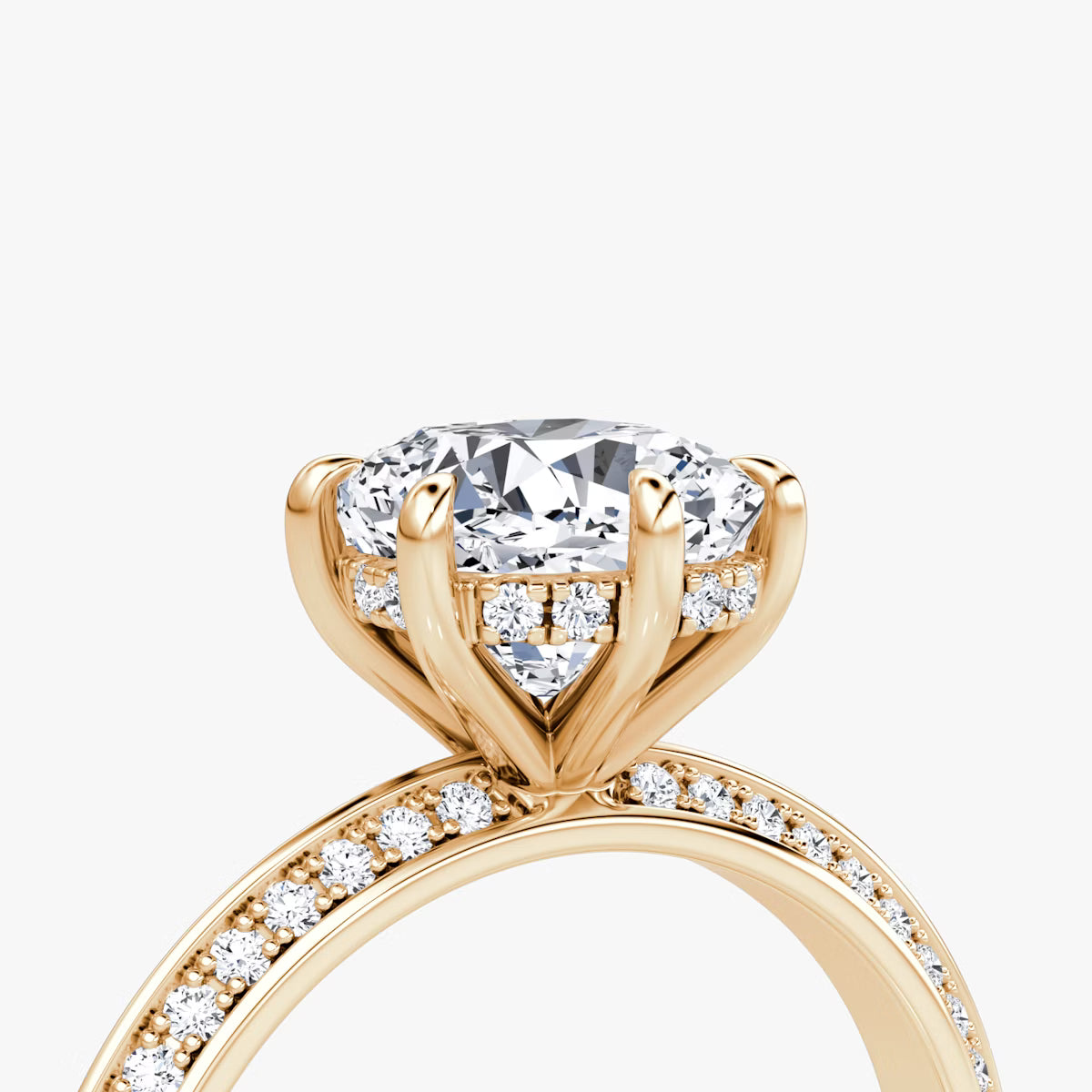 The Sculpted Cushion Hidden Halo Diamond Ring with Pavé Setting