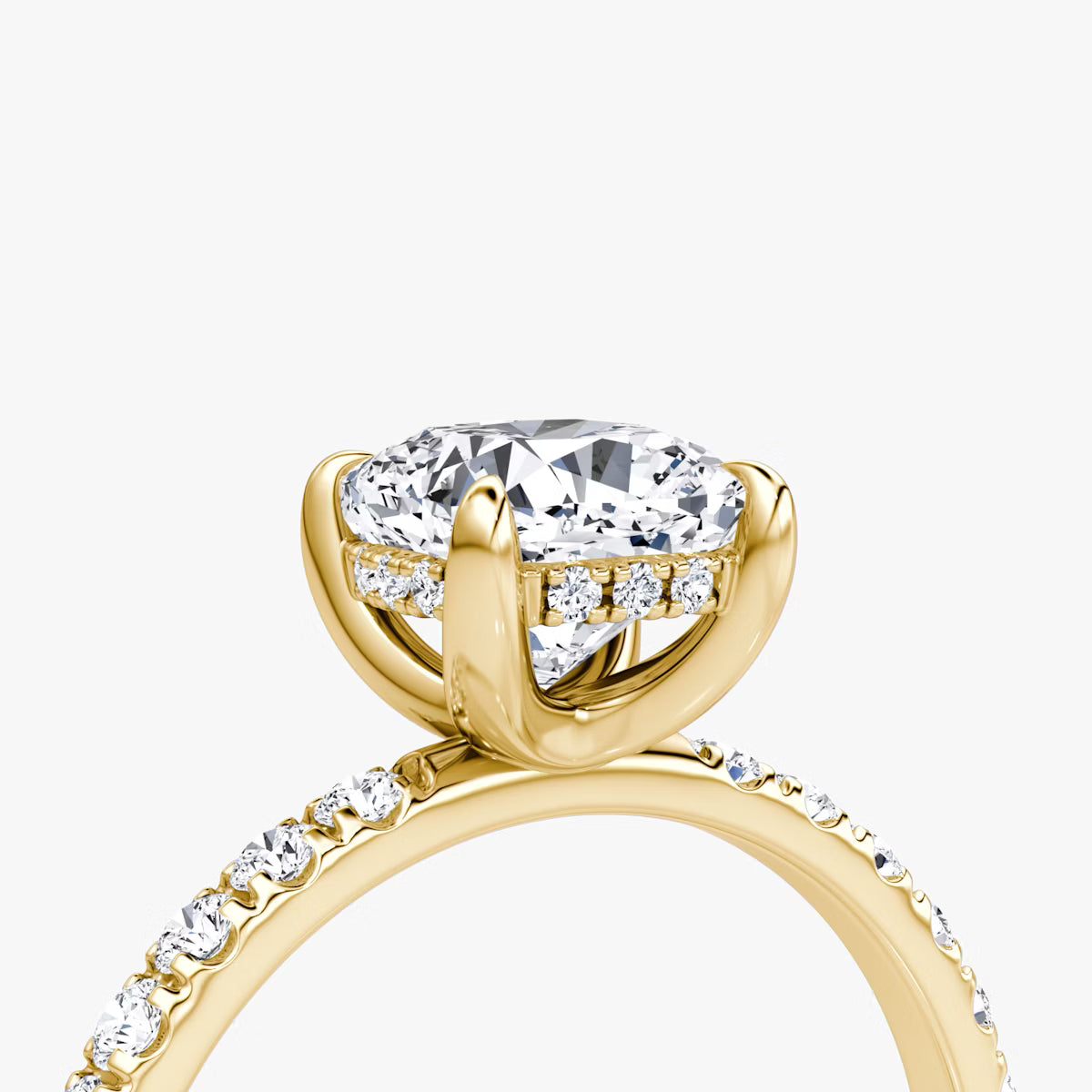 Cushion Hidden Halo Diamond Ring with Pavé Setting