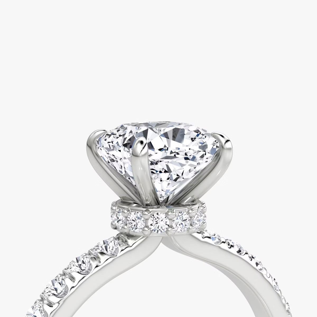 Cushion Secret Halo Diamond Ring with Pavé Setting