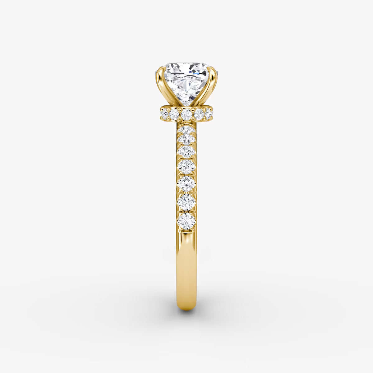 Cushion Secret Halo Diamond Ring with Pavé Setting