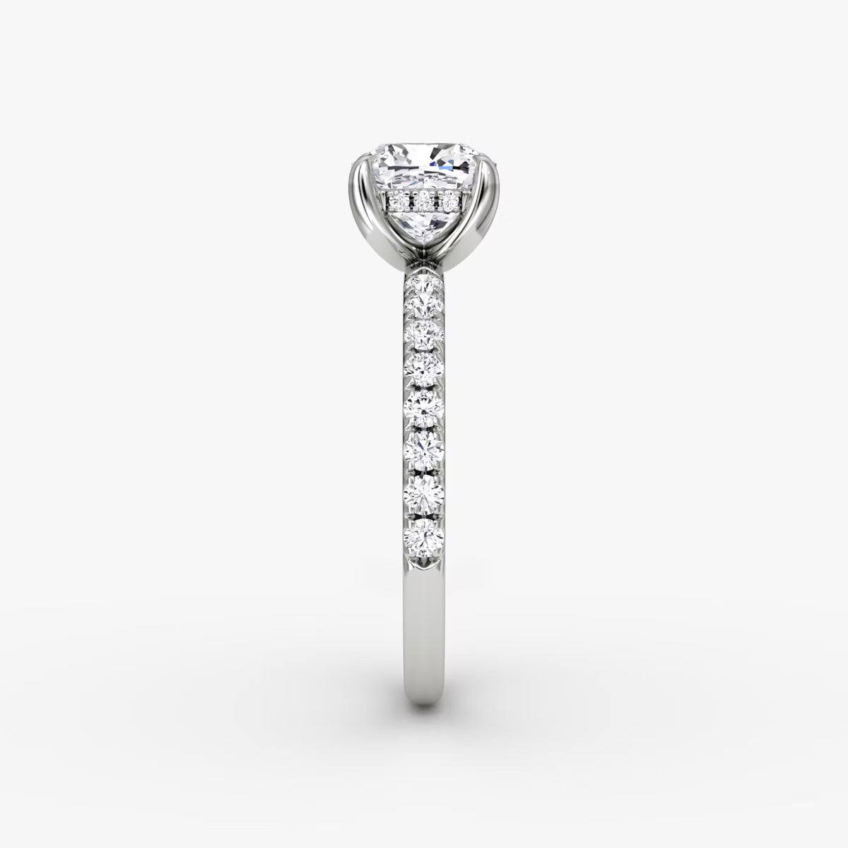 Cushion Hidden Halo Diamond Ring with Pavé Setting