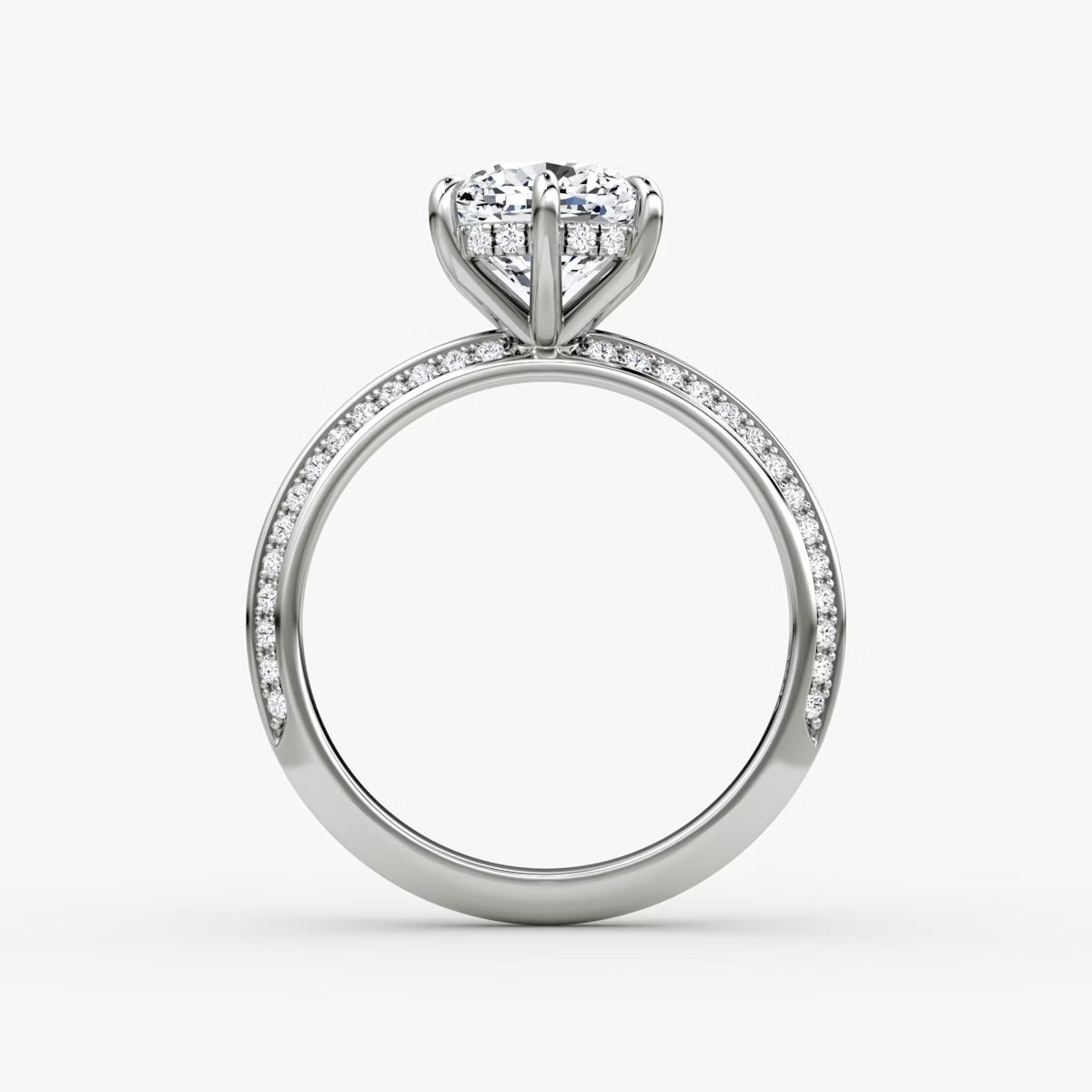 The Sculpted Cushion Hidden Halo Diamond Ring with Pavé Setting