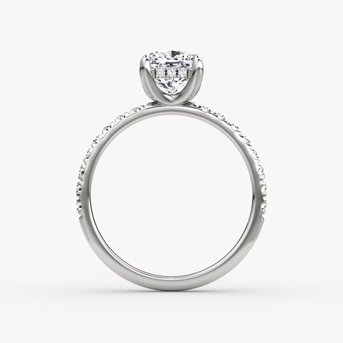 Cushion Hidden Halo Diamond Ring with Pavé Setting