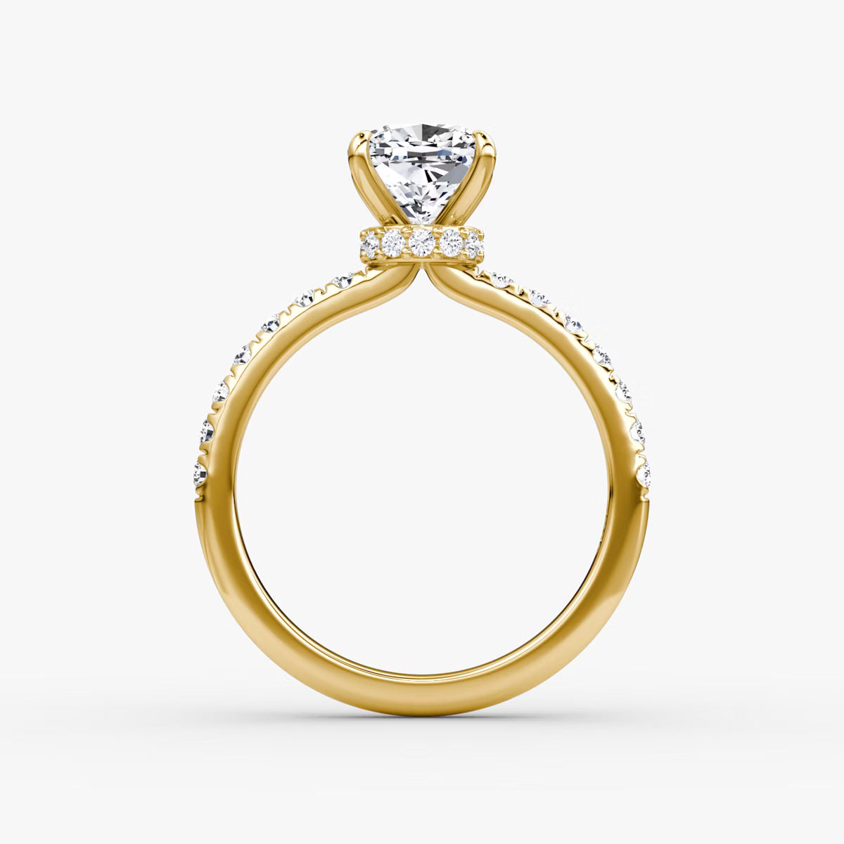 Cushion Secret Halo Diamond Ring with Pavé Setting