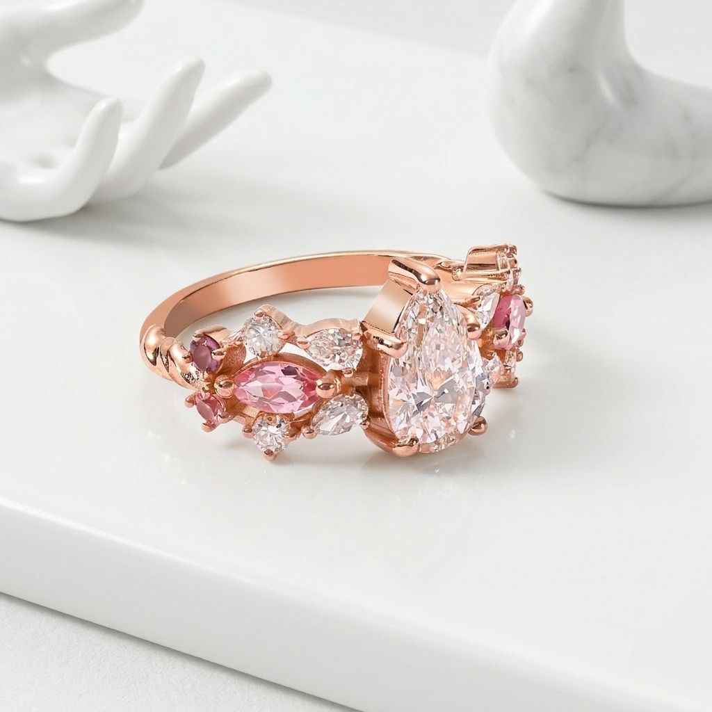 Blush Pear Garden Diamond Ring - 925 Sterling Silver