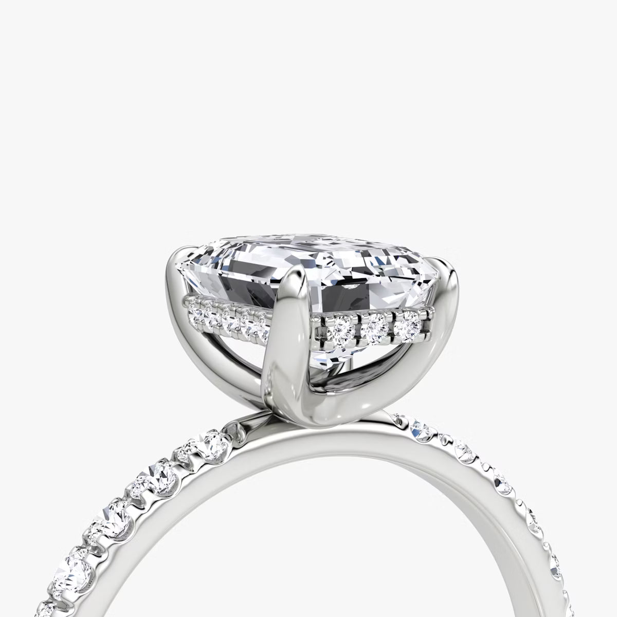 Emerald Hidden Halo Diamond Ring with Pavé Setting
