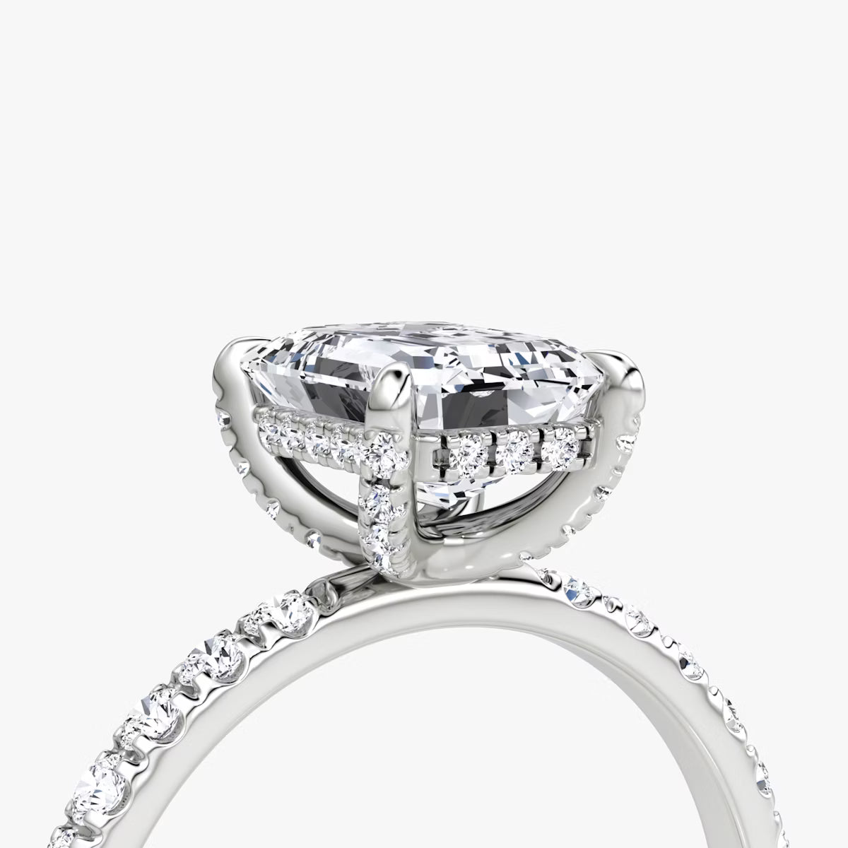 Emerald Hidden Halo Diamond Ring with Pavé Setting and Prong-Set Accents