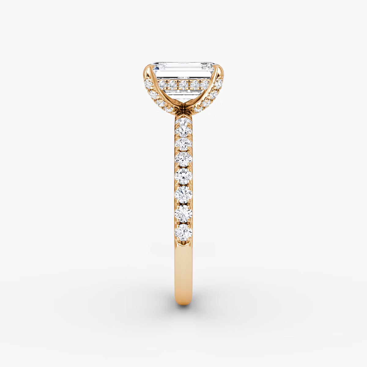 Emerald Hidden Halo Diamond Ring with Pavé Setting and Prong-Set Accents