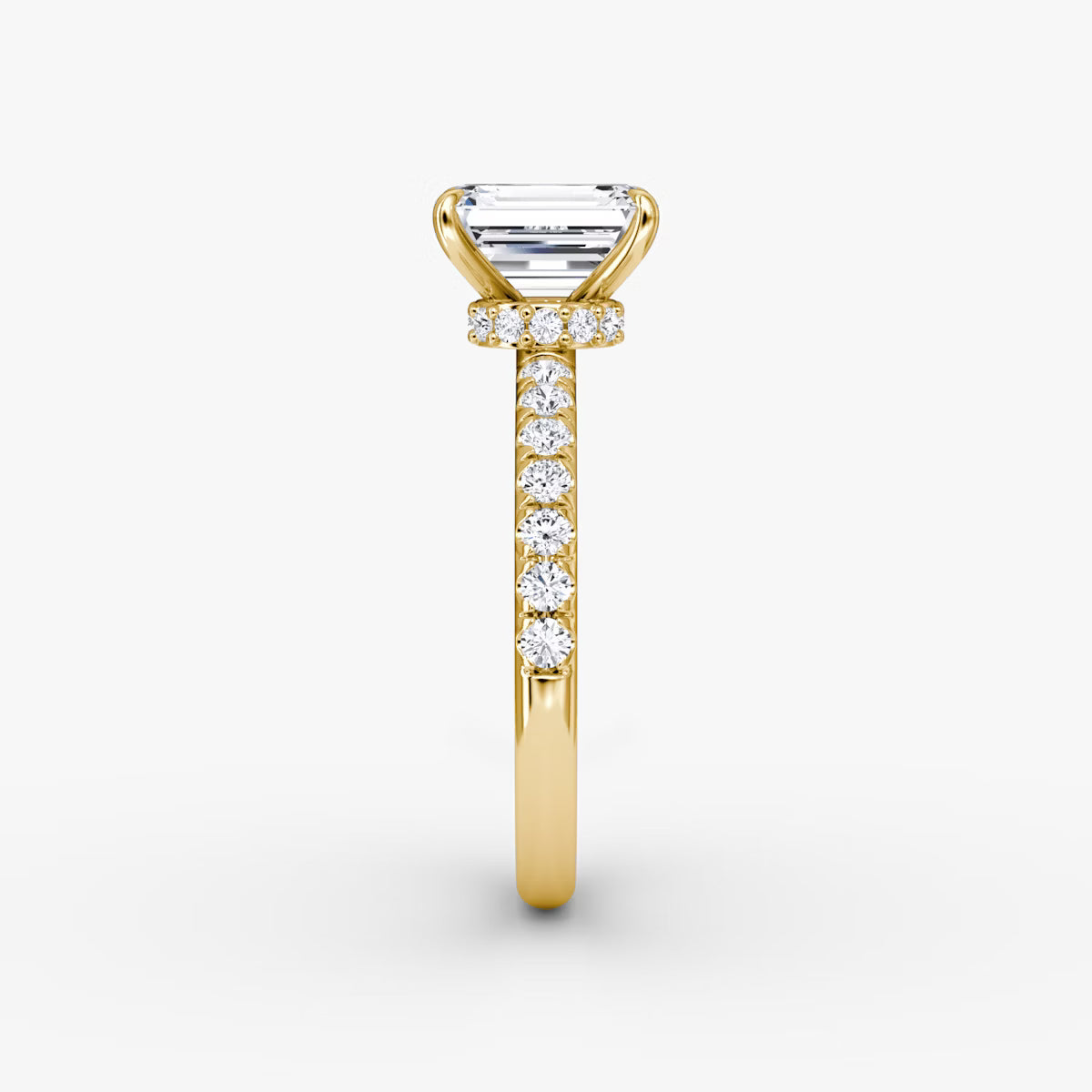 Emerald Secret Halo Diamond Ring with Pavé Setting