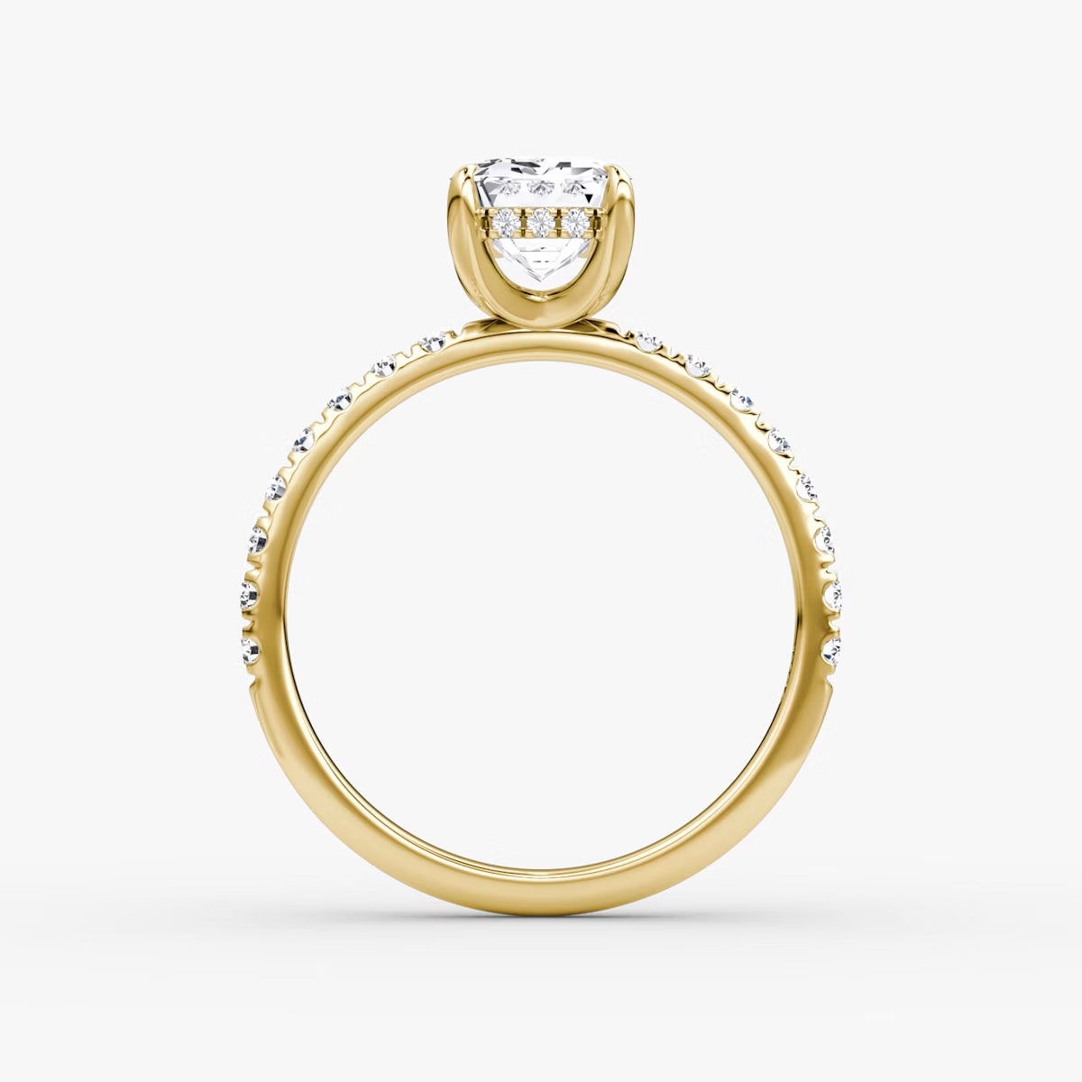 Emerald Hidden Halo Diamond Ring with Pavé Setting