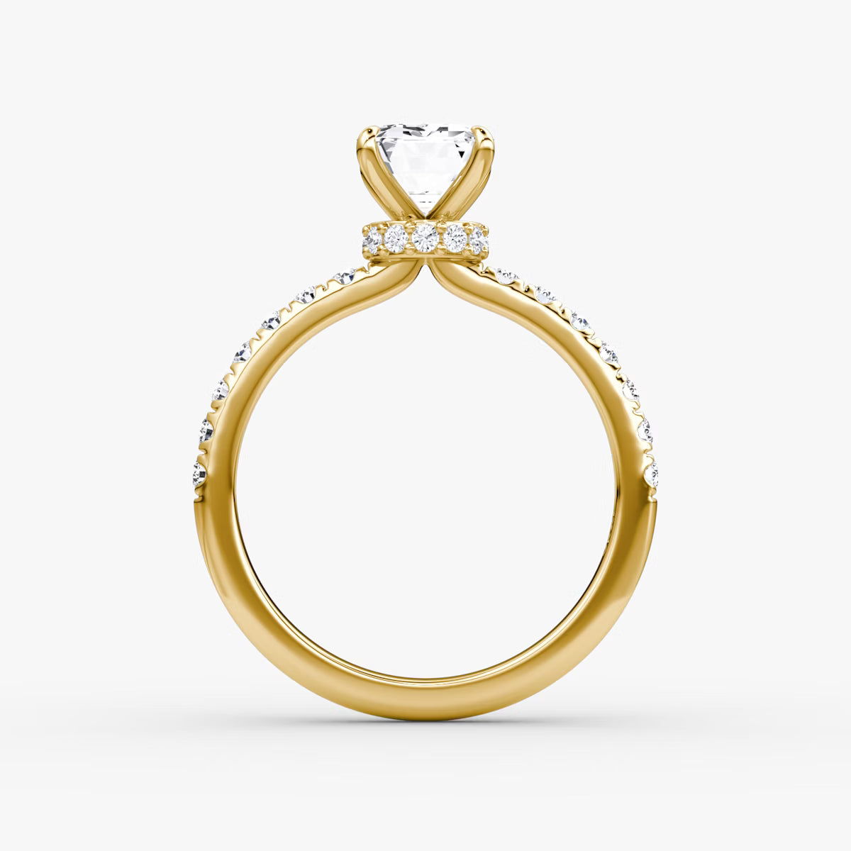 Emerald Secret Halo Diamond Ring with Pavé Setting