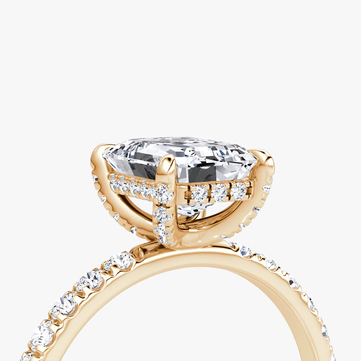 Emerald Hidden Halo Diamond Ring with Pavé Setting and Prong-Set Accents