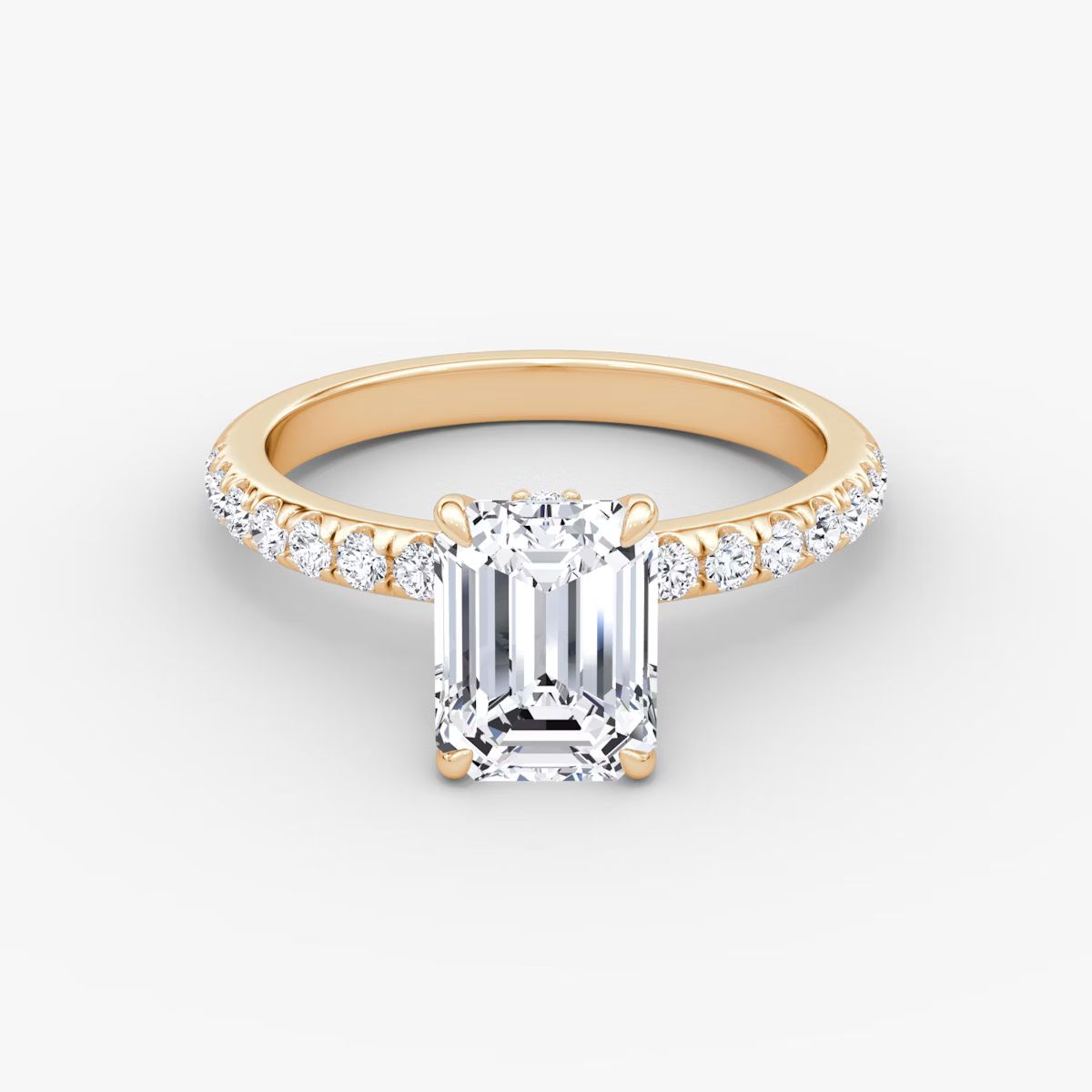 Emerald Hidden Halo Diamond Ring with Pavé Setting and Prong-Set Accents