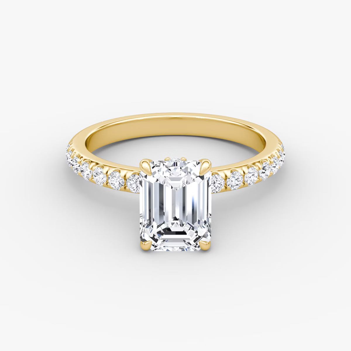Emerald Hidden Halo Diamond Ring with Pavé Setting