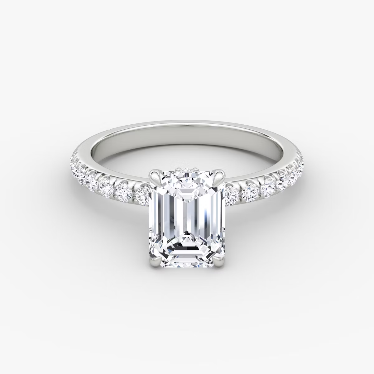 Emerald Secret Halo Diamond Ring with Pavé Setting