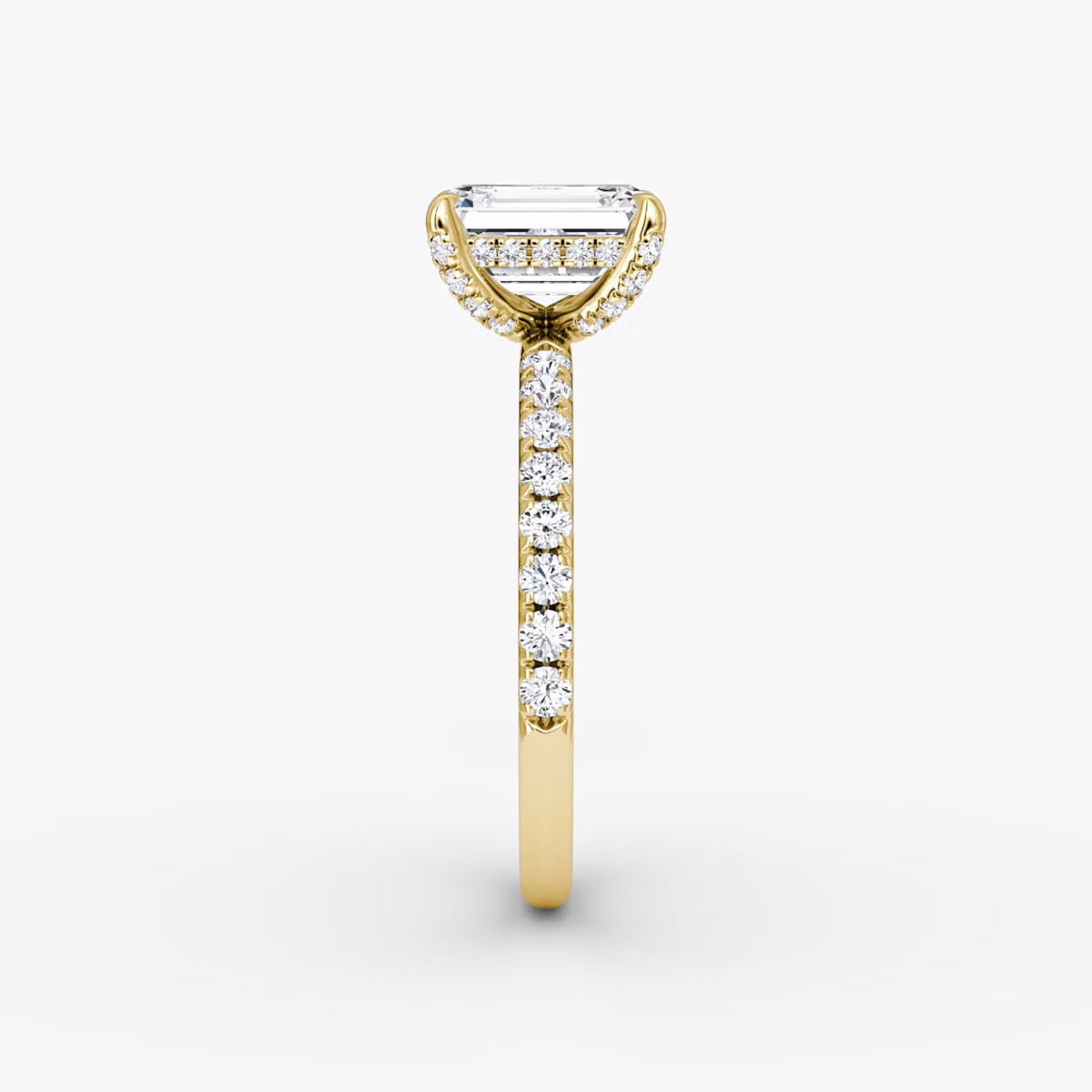 Emerald Hidden Halo Diamond Ring with Pavé Setting and Prong-Set Accents